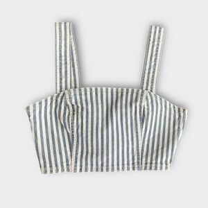 Zara Striped Denim Crop Top XS Blue & White Sleeveless Square Neck